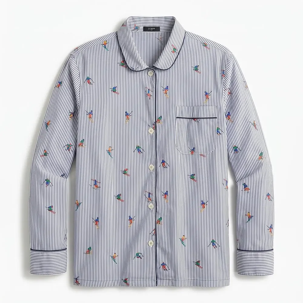 J.Crew Pinstripe Skiing Pattern Men's XL Button-Up Blue White L/S Pajama Top